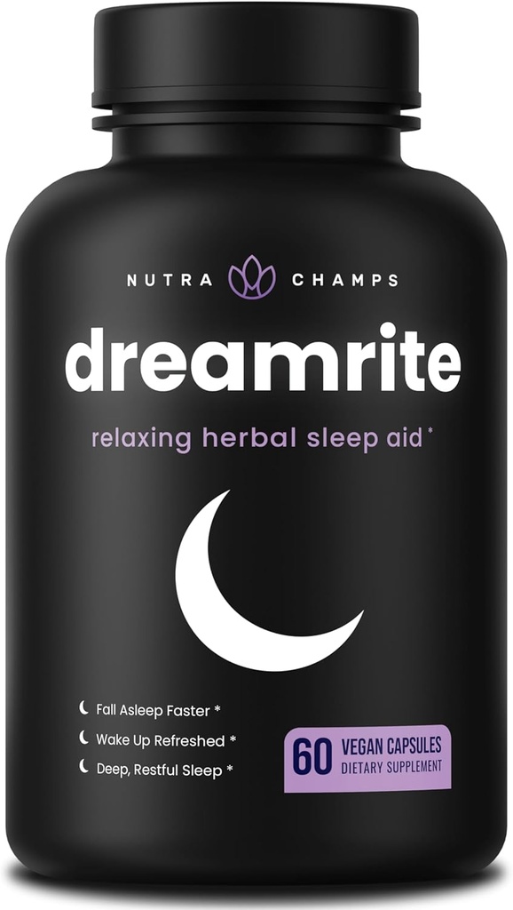 NutraChamps 10in-1 Natural Sleep Aids for Yetişkinler - Melatonin, Lemon Balm 1000 mg, Chamomile 400 mg, Valerian Root 600 mg, L Theanine, L Tryptophan, GABA Magnezyum