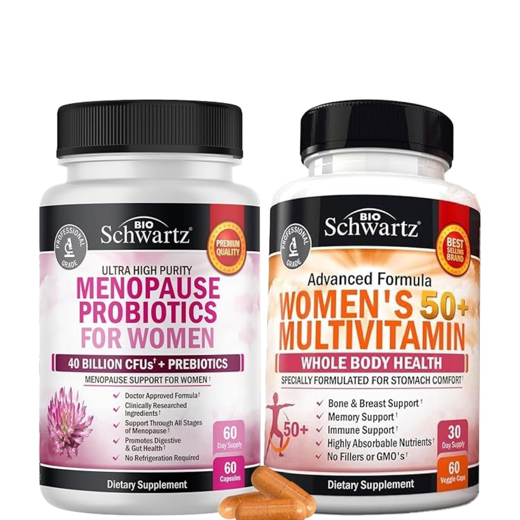 BioSchwartz Probiyotik Menopause Supplement for Women (2Ay Supply) Plus Daily Multivitamin for Women 50 & Over (1 Ay Supply)