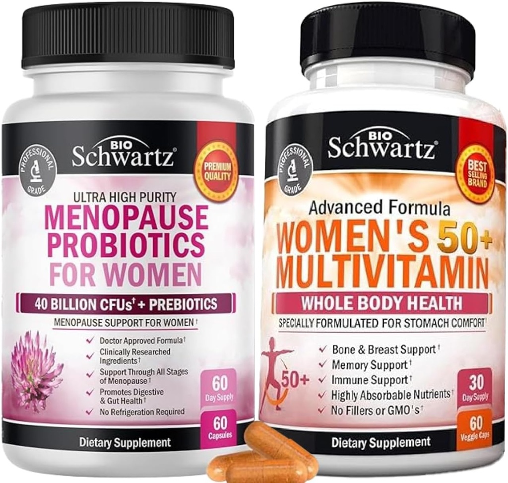 BioSchwartz Probiyotik Menopause Supplement for Women (2Ay Supply) Plus Daily Multivitamin for Women 50 & Over (1 Ay Supply)