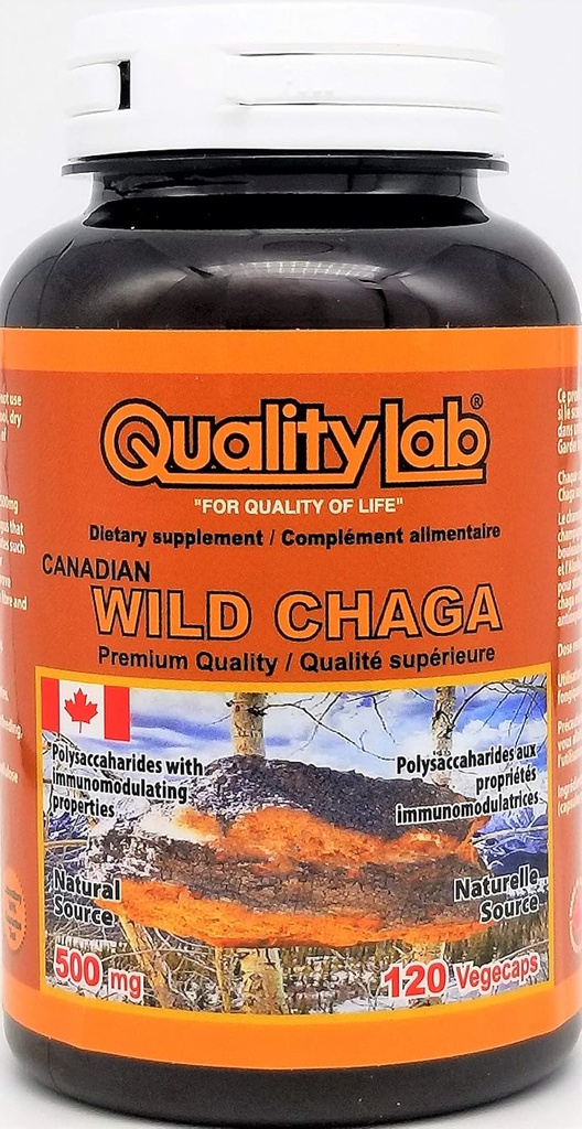 Wild Chaga Supplement 500 mg 120 vegecaps (Made in Canada)