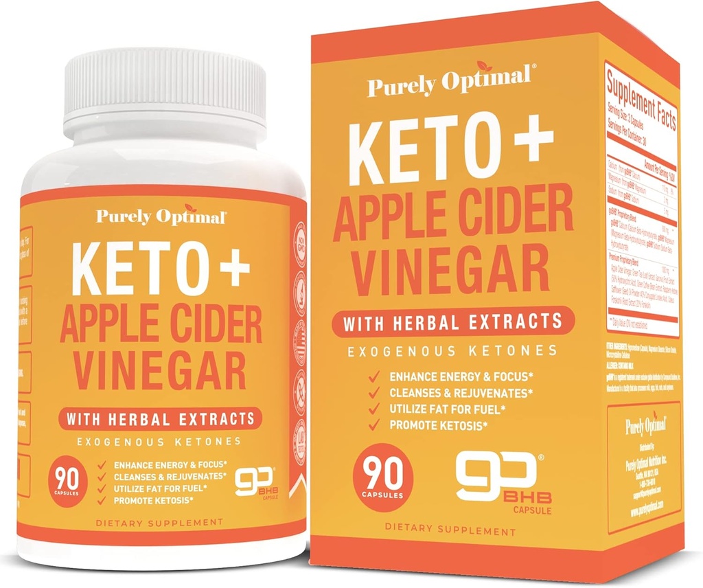 Safly Optimal Keto + ACV BHB ile Kapsüller - Enerji, Temiz, ve Digestive Sağlık - Dengeli Bir Yaşam Tarzı için Gelişmiş Keto Supplement - 90 Capsules
