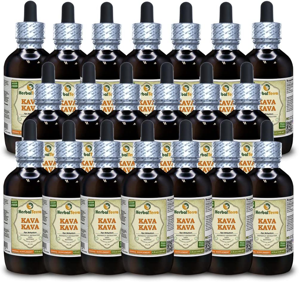 Kava Kava (Piper Methysticum) Tincture, kuru Köklü Tür (Brand Name: HerbalTerra, Proudly Made in USA) 20x4 fl.oz (20x120 ml)