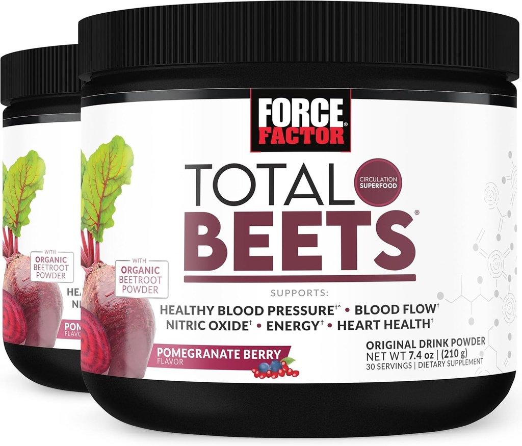 Force Factor Total Beets Drink Mix Superfood Powder με νιτρικά άλατα για την υποστήριξη της κυκλοφορίας, του οξειδίου του αζώτου, της ενέργειας, της αντοχής, και Stamina, Cardiaγγειακό συμπλήρωμα υγείας της καρδιάς, 60 εξυπηρετούν, 2-Pack