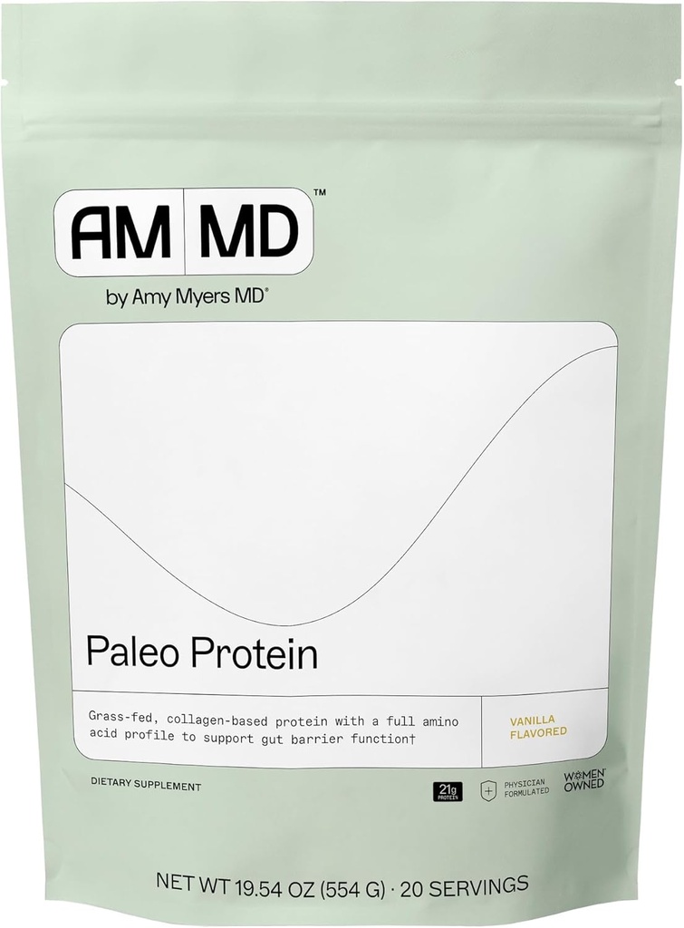 Amy Myers MD Paleo Protein Powder - με κολλαγόνο Peptides για την υγεία των ούλων - Υποστηρίζει τα μαλλιά, το δέρμα και τα νύχια - μη-GMO, χωρίς γλουτένη, μη-Dairy & More - Vanilla Bean - 19,54 oz (20 υπηρεσίες)