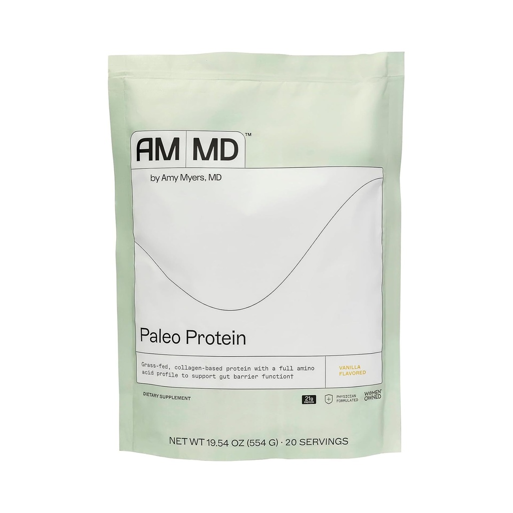 Amy Myers MD Paleo Protein Powder - με κολλαγόνο Peptides για την υγεία των ούλων - Υποστηρίζει τα μαλλιά, το δέρμα και τα νύχια - μη-GMO, χωρίς γλουτένη, μη-Dairy & More - Vanilla Bean - 19,54 oz (20 υπηρεσίες)