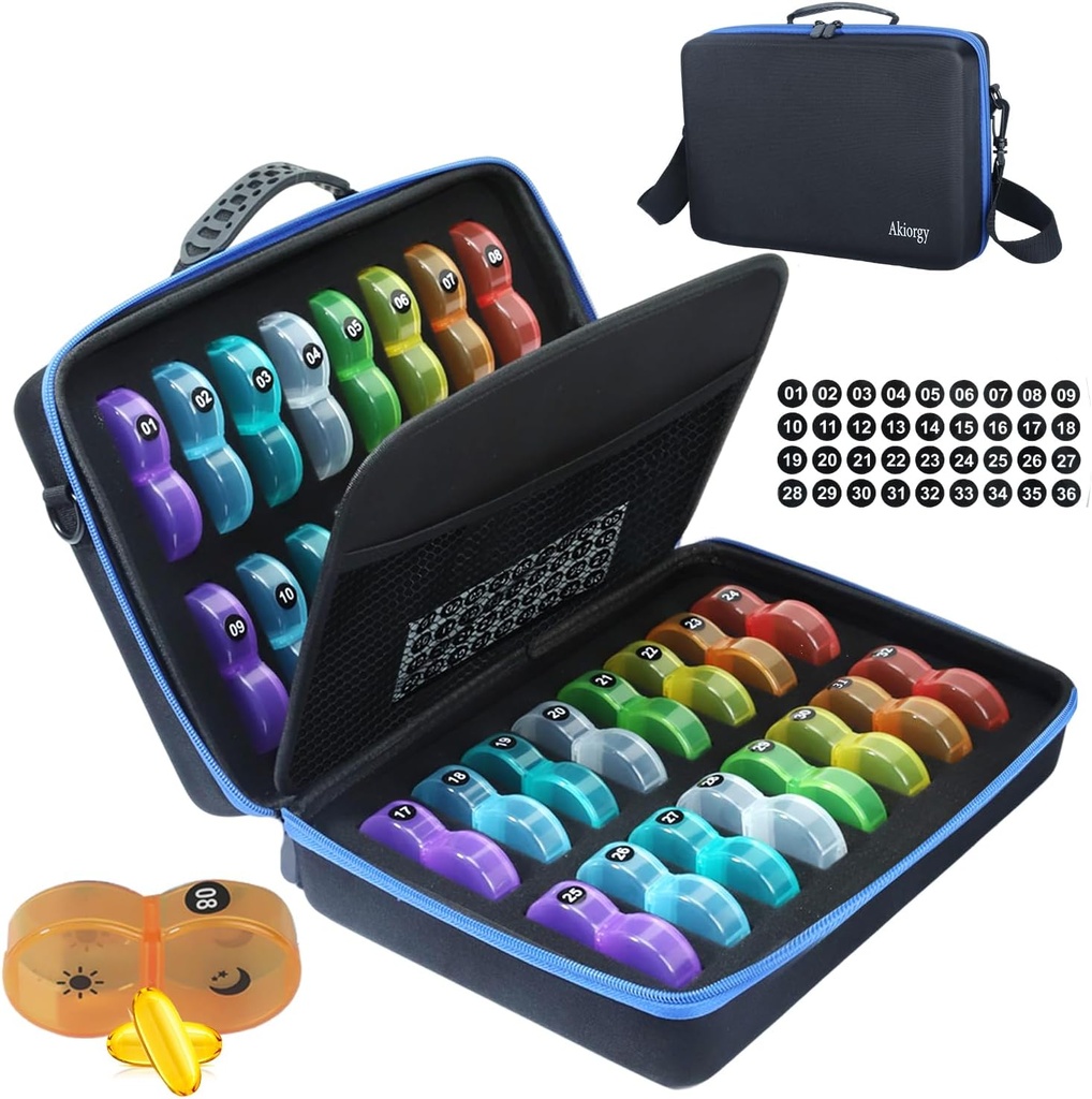 Aylık Pill Organizer Box 2 Times a Day, Monthly Pill Box AM PM with 32 Daily Pocket Case, Traval Pill Box with Portatif Hard Case, Ekstra Büyük Tıp Box Holds Vitamin, Cod Liver Oil & Supplement