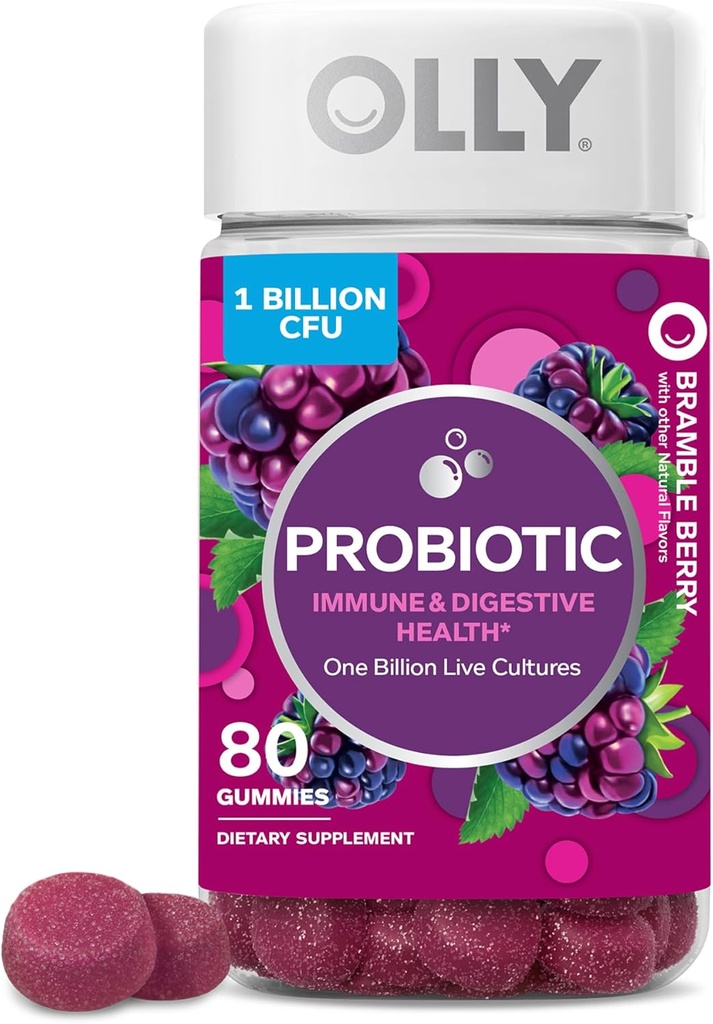OLLY Probiyotik Gummy, Immune ve Digestive Support, 1 Milyar CFUs, Chewable Probiyotik Supplement, Berry, 40 Day Supply - 80 80