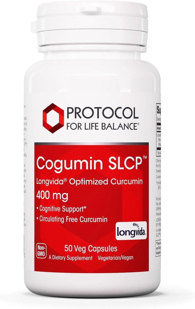 PROTOCOL FOR LIFE BALANCE Cogumin SLCP 400mg Curcumin - Neurological Support - with Curcuma Longa Extract - Cognitive Support Supplement - Vegan-Friendly & Non-GMO - 50 Veg Capsules