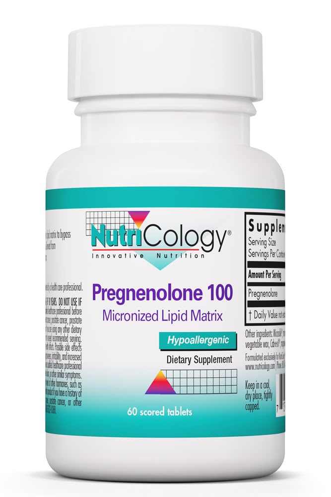 Nutricology Pregnenolone Supplement - Progesterone Supplements, Hormon & Stres Desteği, Non-GMO Wild Yam, Micronized Lipid Matrix, Plant-Sourced, 100 mg Scored Tabletler - 60 Kont