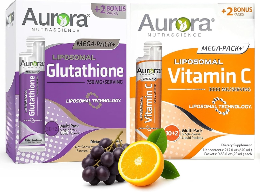 Vida Lifescience Aurora Nutrascience Mega Vitamin C & Glutathione Bundle, 64 Packets 