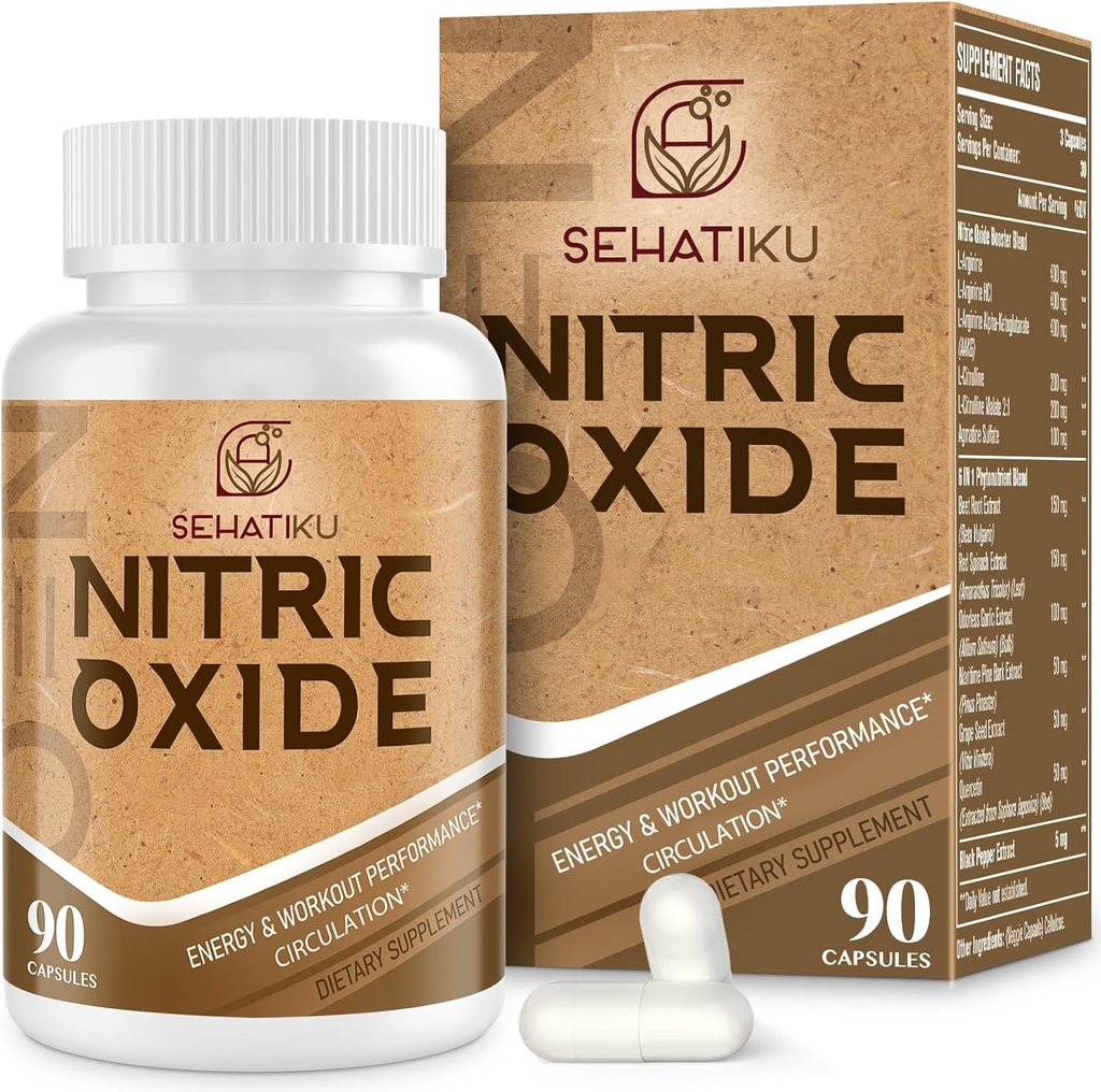 Συμπλήρωμα νιτρικού οξειδίου, Nitric Oxide Booster & 6-in-1 Phytonutrient Blend για την καρδιά, ροή, ανοσοποιητικό - 90 κάψουλες (1 φιάλη)