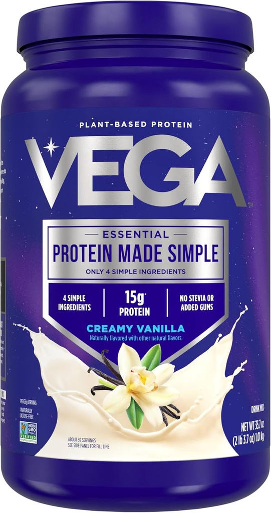Vega proteini Basit Protein Tozu, Vanilla - Stevia Free, Vegan, Plant bazlı, sağlıklı, Gluten Free, Pea Protein for Women and Men, 2.2 lbs (Pazar Mayıs Vary)