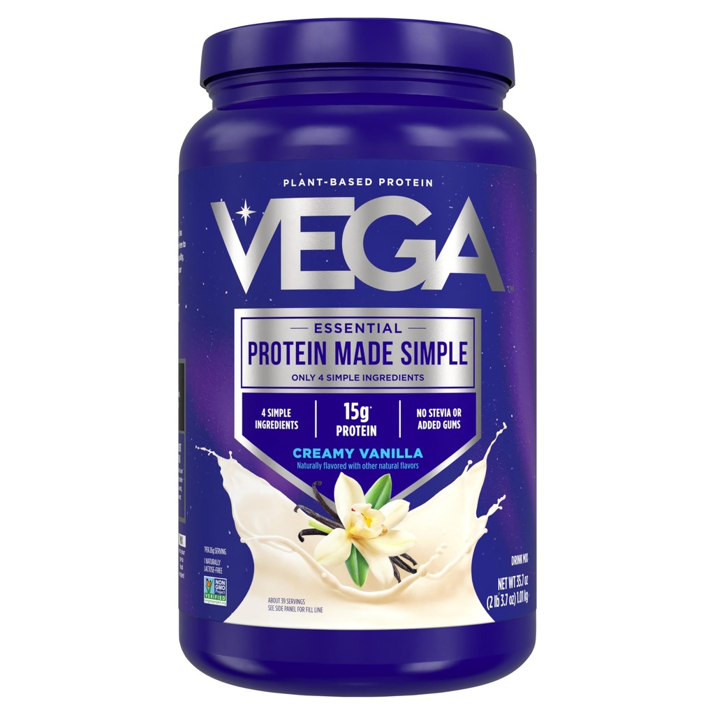Vega proteini Basit Protein Tozu, Vanilla - Stevia Free, Vegan, Plant bazlı, sağlıklı, Gluten Free, Pea Protein for Women and Men, 2.2 lbs (Pazar Mayıs Vary)