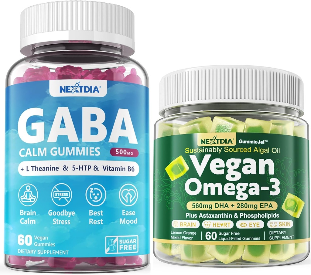 Vegan Omega 3 Gummies 1 συσκευασία+ GABA Gummies Ζάχαρη Δωρεάν 2 συσκευασία