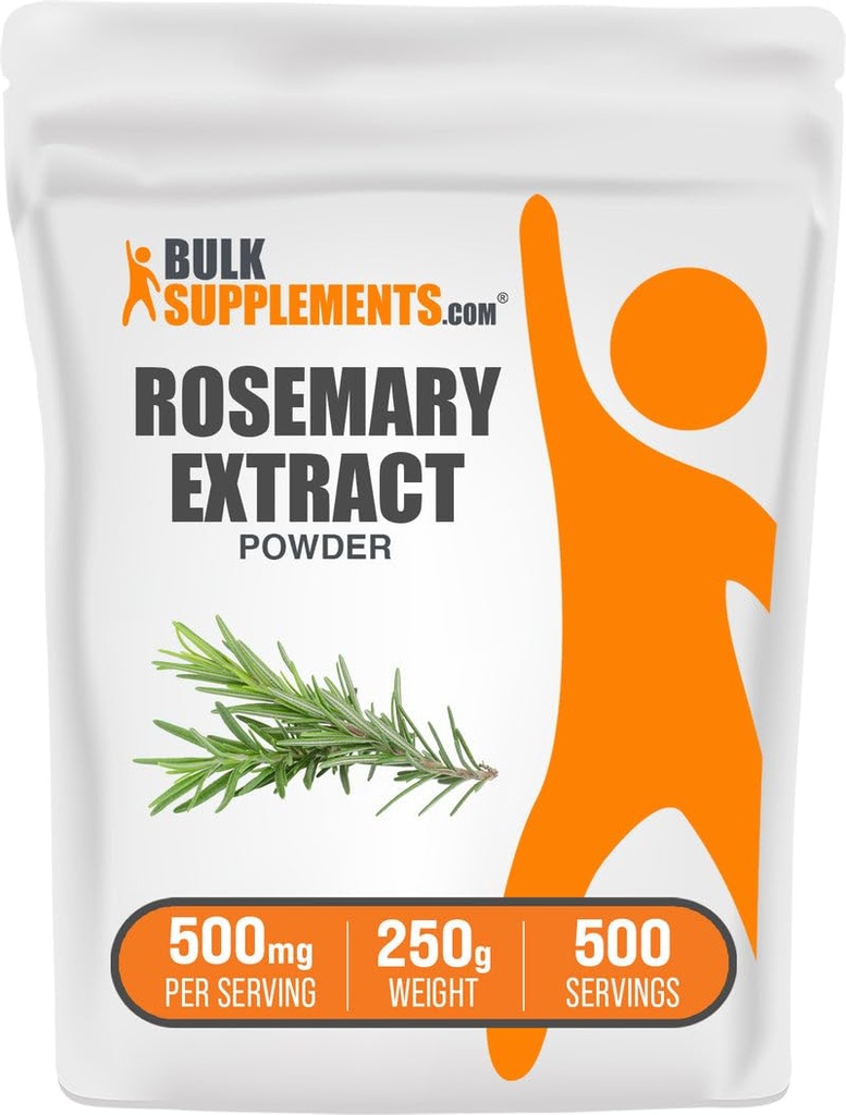 BulkSupplements.com Rosemary Extract Powder, από το Δενδρολίβανο Herb - συμπλήρωμα βοτάνων, Χωρίς γλουτένη, 500mg ανά Σερβίρισμα, 250g (8,8 oz) (Συσκευασία του 1)