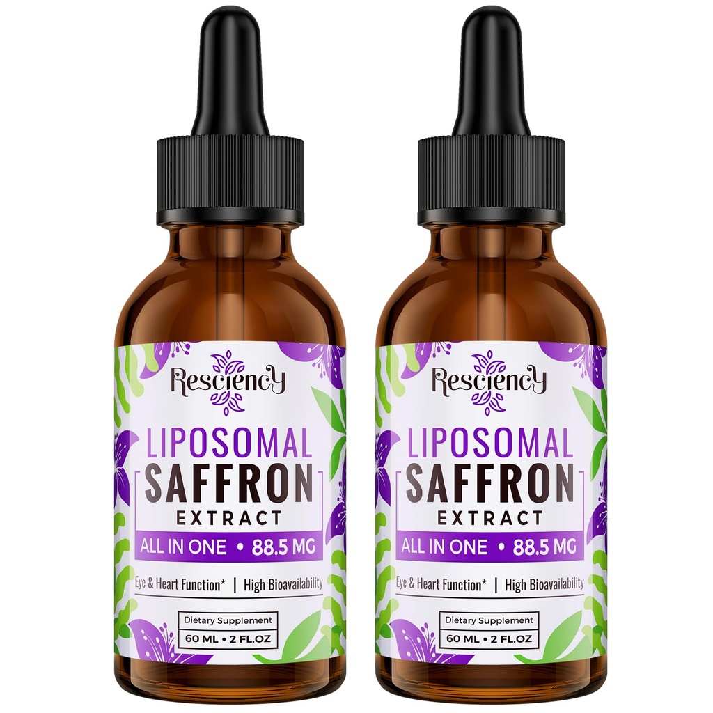Saffron Supplements - 88.5 mg Saffron Extract Better Bioavailability Liposomal Drops for Mood, Energy, Vision & Focus with Ashwagandha, Turmeric, Magnezyum, çinko, B12 & D3, 60 ml, 60 hizmet