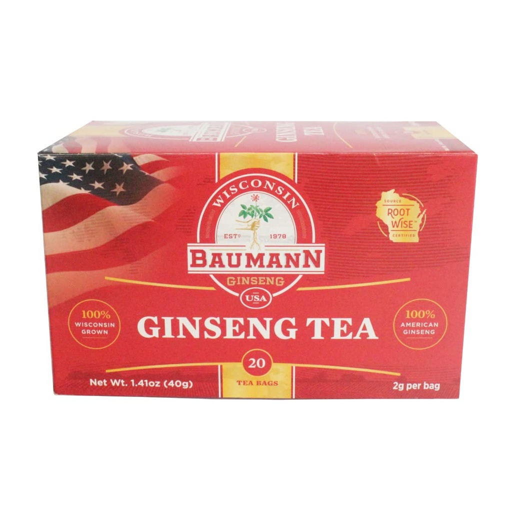 Baumann Premium Amerikan Membran Çay Çantaları (20 Çay Çanta) - Gerçek Panax Wisconsin Grown Panax Ginseng Herbal Çay - Gelişmiş Focus & Enerji için Antioksitler ile Sağlıklı Yeşil Çay