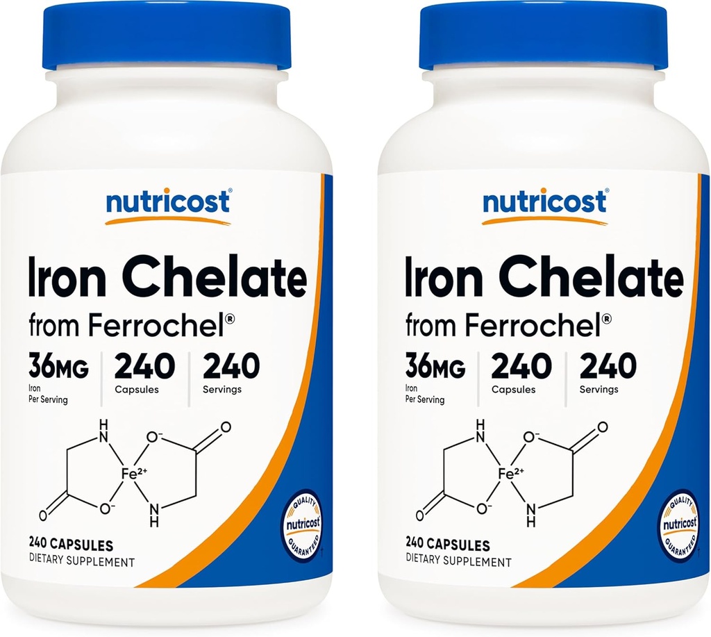 Nutricost Chelated Iron, As Ferrochel, 36mg, 240 κάψουλες (2 φιάλες)