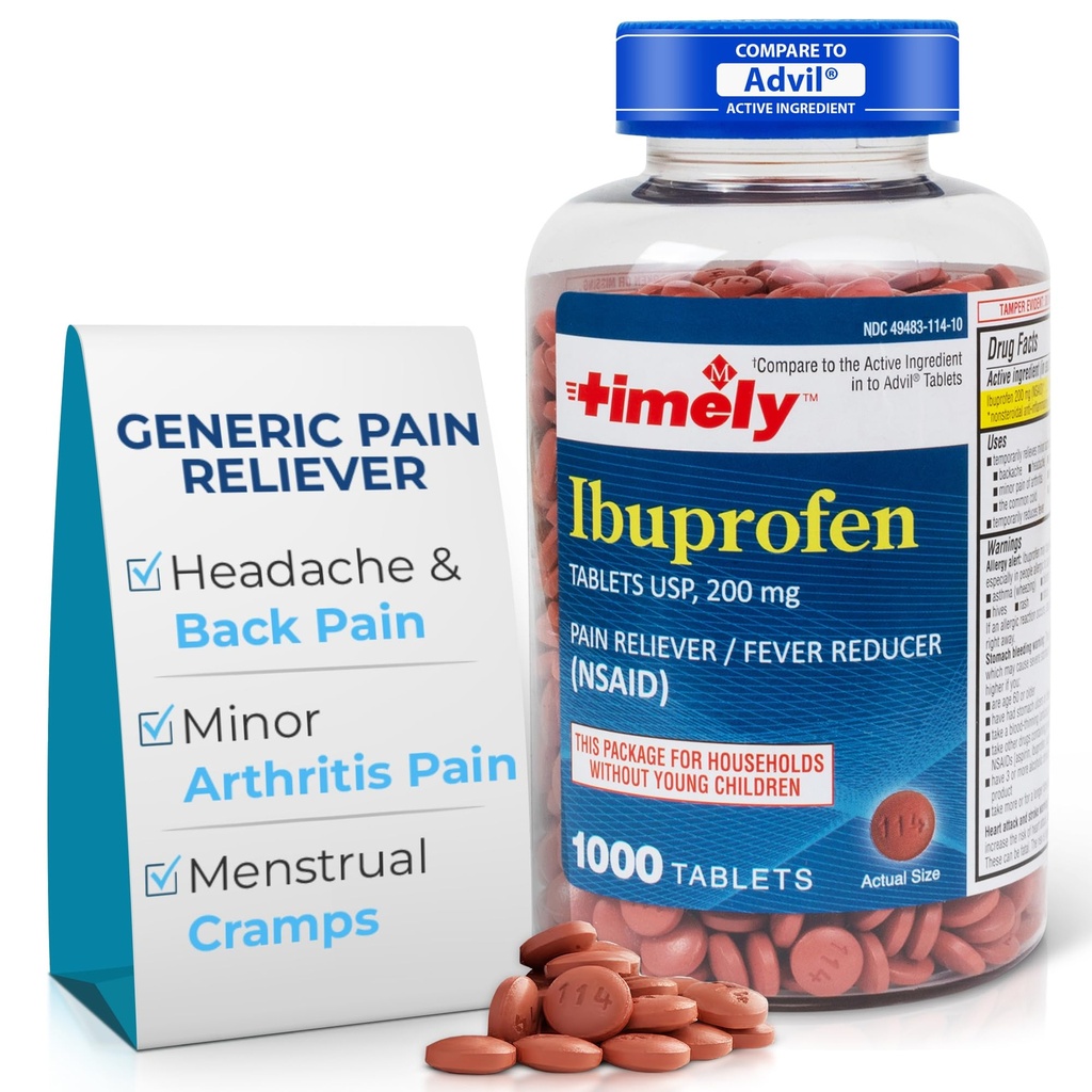 TIME-CAP LABS, INC. Zamanlı Ibuprofen 200 mg 1000 Tabletler - Ağrı Yardım Tabletleri ve Ateşi - Baş Ağrısı, Erkeklerintrual Pain, Tooth Aches, Muscular, Arthritis Pain & Body Aches