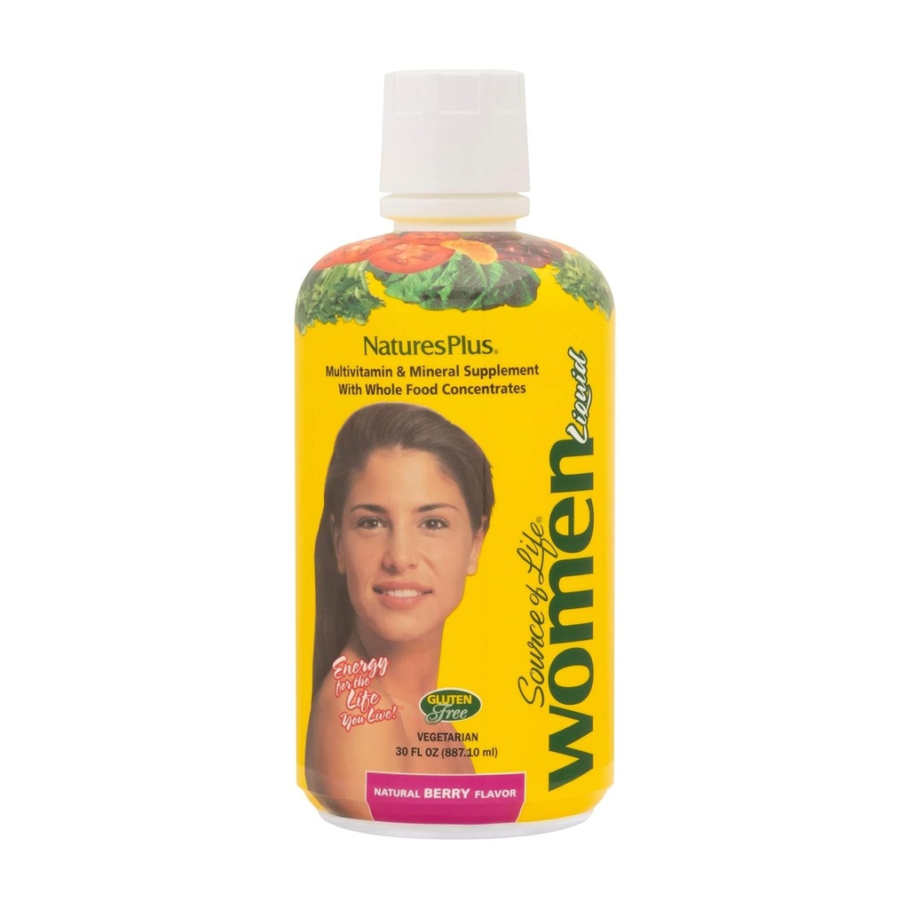 Natures Plus Life Women Liquid Multivitamin- 30 fl oz - Natural Berry Flavor - Tüm Gıdalar ve Mineraller - Enerji, Sağlık ve Savunma Strese Karşı - Vejetaryen, Gluten-Free - 30 Hizmet
