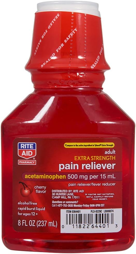 Rite Aid Yetişkin Ekstra Güçlü Ağrı Reliever, Cherry, 500 mg - 8 fl oz