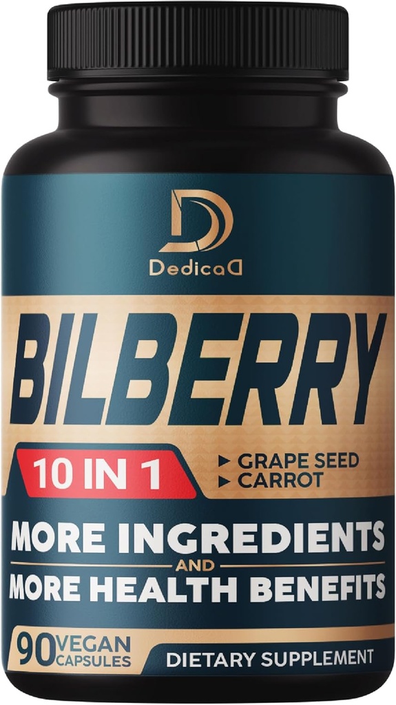 3 Ay için Göz Tamamı için 10in1 Bilberry Tür: 9260 mg with Grape Tohum, Carrot, Elderberry, Eyebright, Quercetin & More Herbs - Non-GMO, Gluten Free - 90 Vegan Capsules
