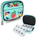 Serfeymi Weekly Travel Pill Organizer Pill Case for Purse with Reforce 7 Day Pill Box, Fashionable Travel Medicine Organizer Pill Konteyner for Medicine, Vitamin, Supplement - Green 01 + Pill Box
