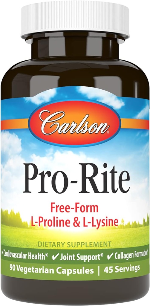 Carlson - Pro-Rite, Free-Form L-Proline & L-Lysine, Υγεία, Κοινή Υποστήριξη & Σχηματισμός Κολλαγόνου, 90 Κάψουλες