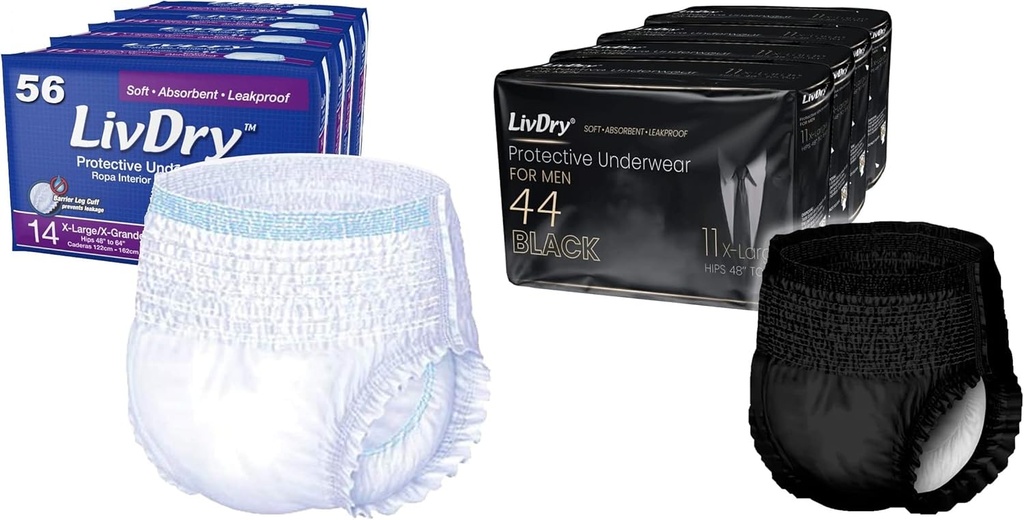 LivDry Adult Incontinence Underwear, Ekstra Absorbency with Black Series for Men Sche - Extra Large, Case