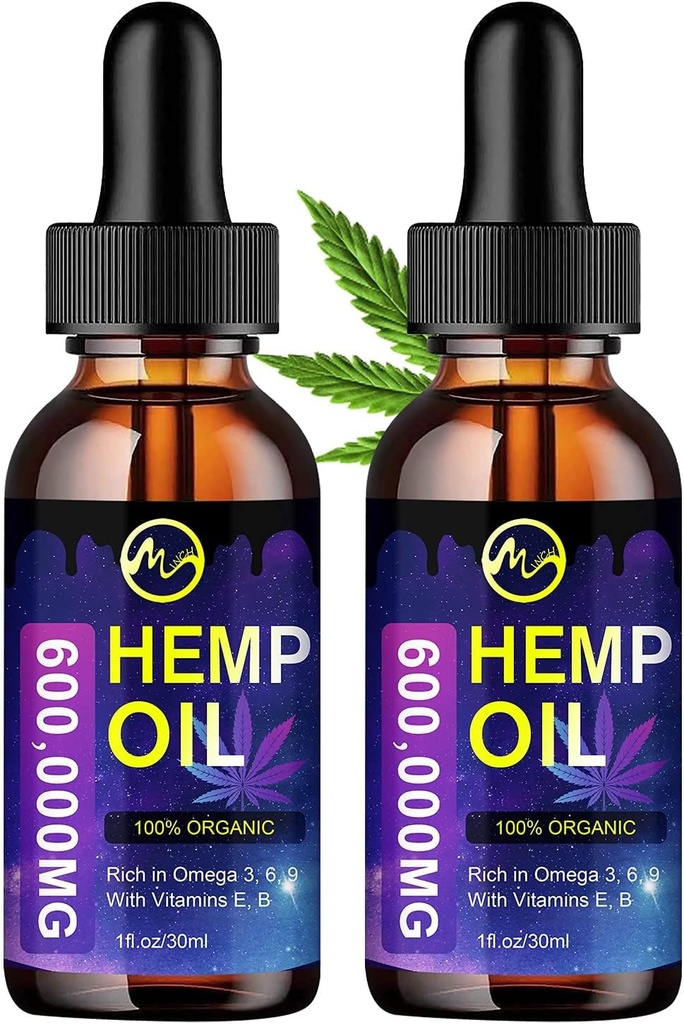 (2 Pack) Hemp Oil Extract Drops 1.200,000 mg - Doğal Bitki Hayatı Stres Yardımı/SLEP Yardımı için Diyetsel Tamam, 3 6 9 & Vitamin E