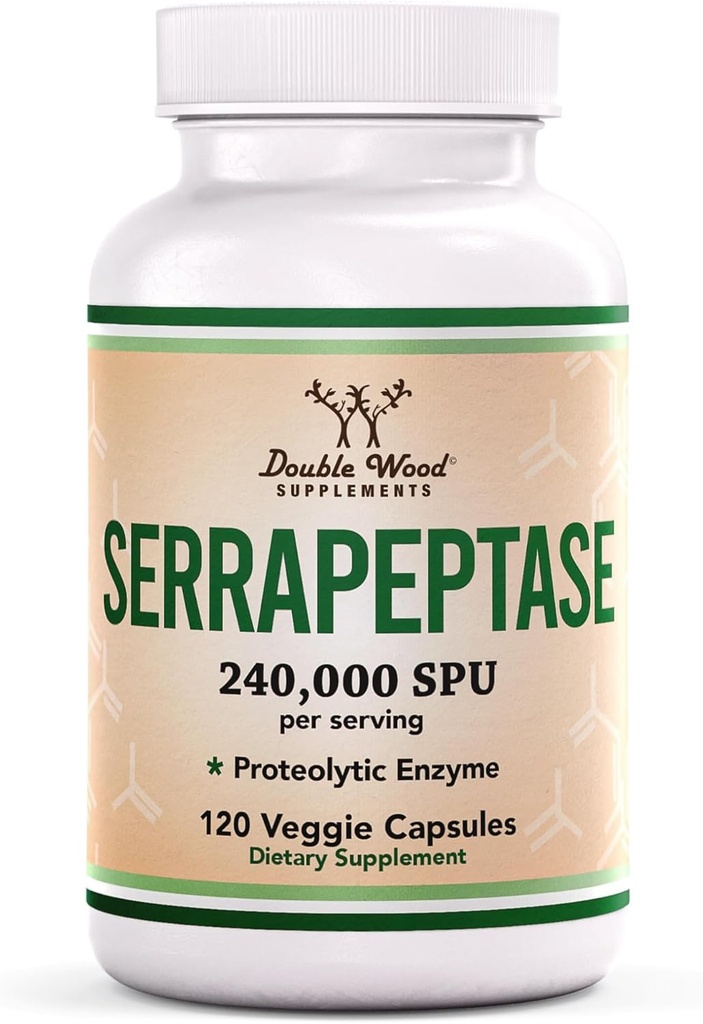 Serrapeptase 240,000 SPU Max Potency (120 Veggie Capsules) Sinus, Respiratory ve Ortak Sağlık (Non-GMO, Gluten Free, Vegetarian Safe) Double Wood tarafından
