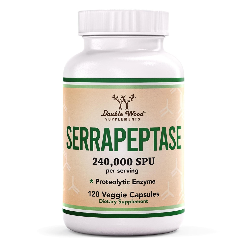 Serrapeptase 240,000 SPU Max Potency (120 Veggie Capsules) Sinus, Respiratory ve Ortak Sağlık (Non-GMO, Gluten Free, Vegetarian Safe) Double Wood tarafından