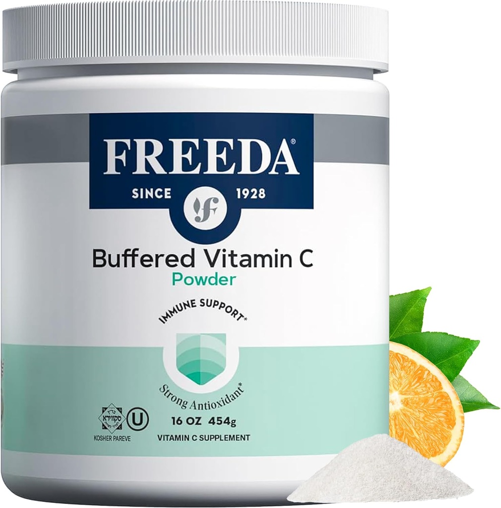 FREEDA Buffered Vitamin C Toz – Stomach, Kosher & Vegan, Yüksek Tahpsiyon Immune Support, Sugar-Freeuba Ascorbate Antioksi Supplement (16 oz)