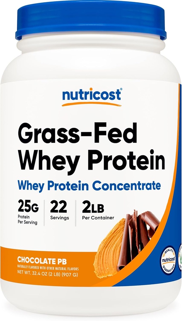 Nutricost Grass-Fed Πρωτεΐνη Whey συμπυκνωμένο (Σοκολικό Φυστικοβούτυρο) 2LBS - Συμπληρώματα σκόνης μετά την προπόνηση, μη ΓΤΟ