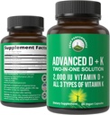 Peak Performance Advanced Vitamin D 2000 IU ile 3 Vitamin K Vitamin D3 ve Vitamin K2, K1, MK-7 (MK7), MK4 Supplements. 60 Küçük ve Swallow Sebze Pilleri (2000 IU)