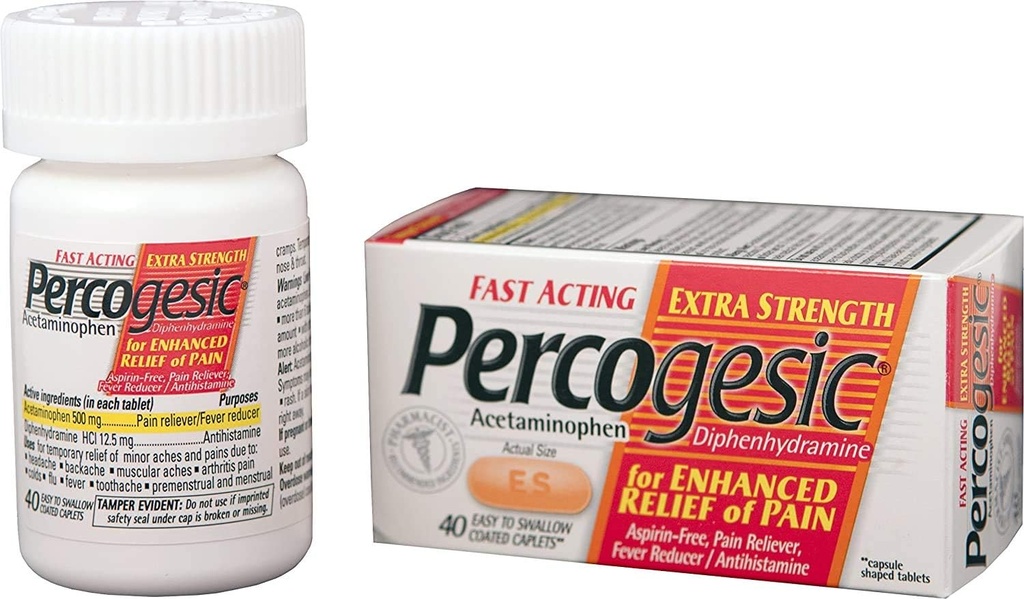 Percogesic Extra Strength Pain Relief | aspirin Free Dual Action Relief | 40 kaplama Caplets (6 Pack)