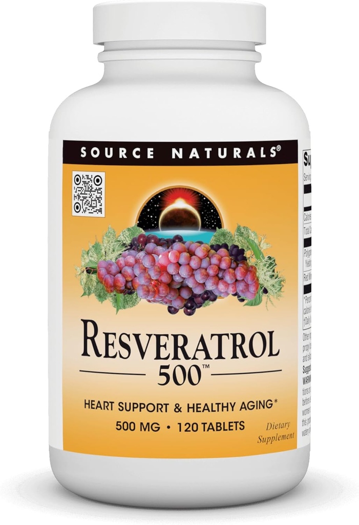 Source Naturals Resveratrol 500, Kalp Desteği ve Sağlıklı Ağlama*, 500 mg - 120 Tablet