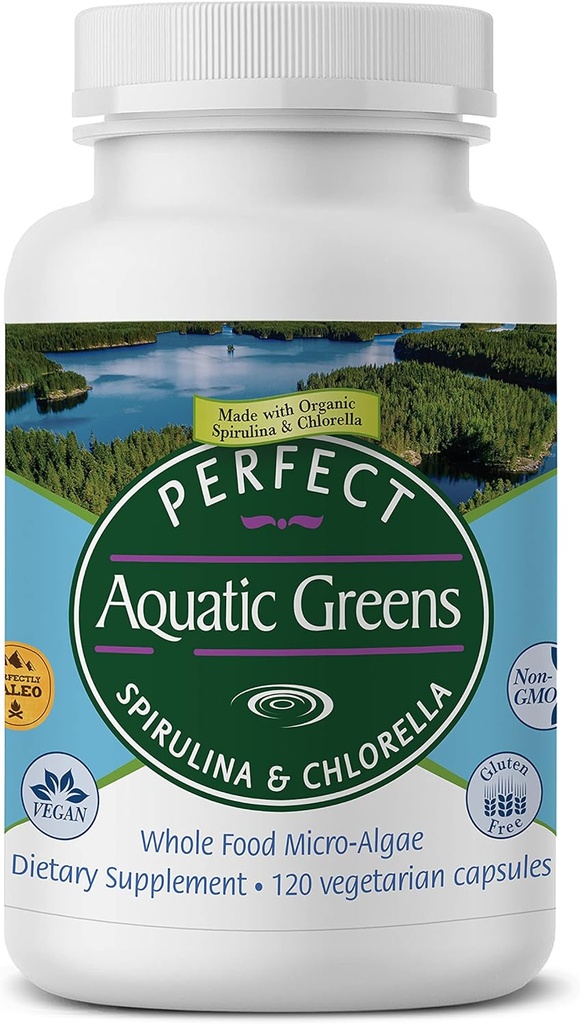 Perfect Supplements – Perfect Aquatic Greens – 120 Vegetable Capsules – Organic Spirulina and Chlorella Supplement – Nutritious Superfood