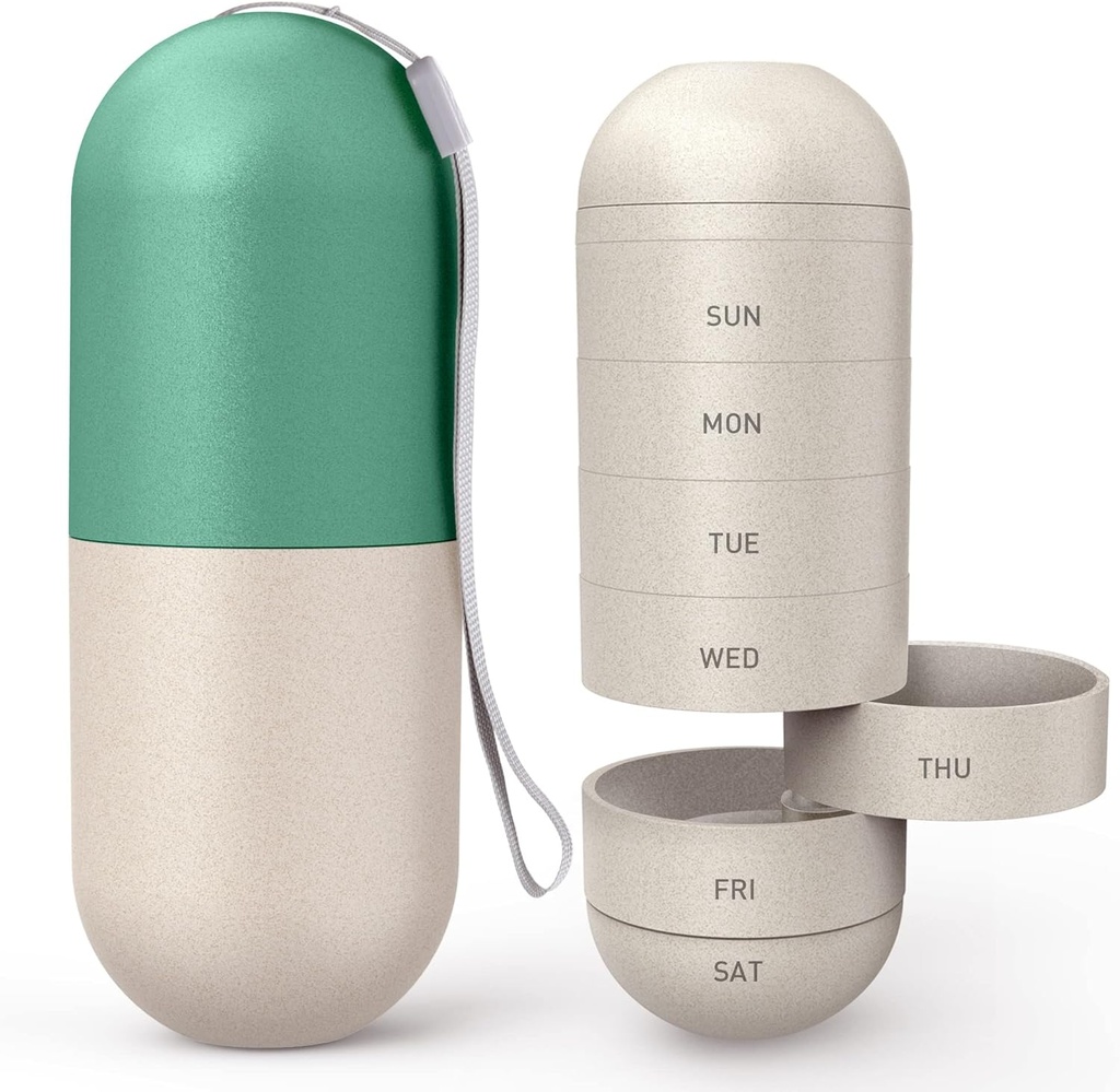 Zannaki, Fiber Moisture Karşılaştırmalı Haftalık Pill Organizer, Laser Carving Markings, BPA Free Travel Hiking 7 Day Pill Box Case to Hold Pills,Vitamins,Fish Oil,Supplements