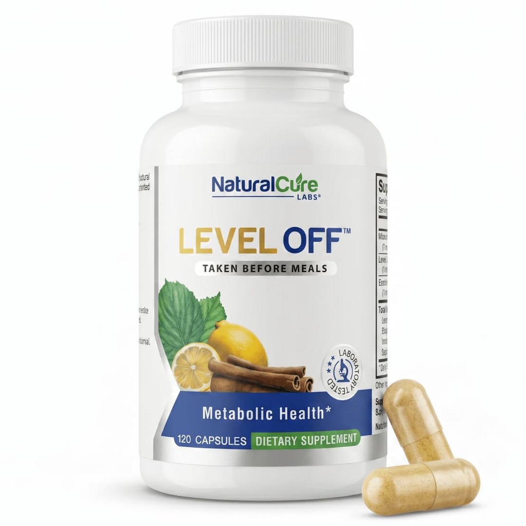 Natural Cure Labs Level Off Anti Spike Formula Συμπλήρωμα Γλυκόζης – Κάψουλες για τη Μεταβολική Υγεία, Βοηθά Μετρίου Γλυκόζη Σπάικς, Vegan, Non-GMO, Χωρίς Γλουτένη (120 Count (Pack of 1))