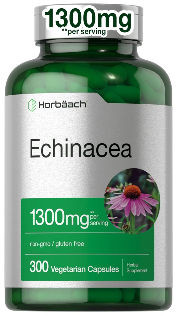 Horbäach Echinacea Extract Capsules | 300 Count | Vegan, Non-GMO, Gluten Free Supplement