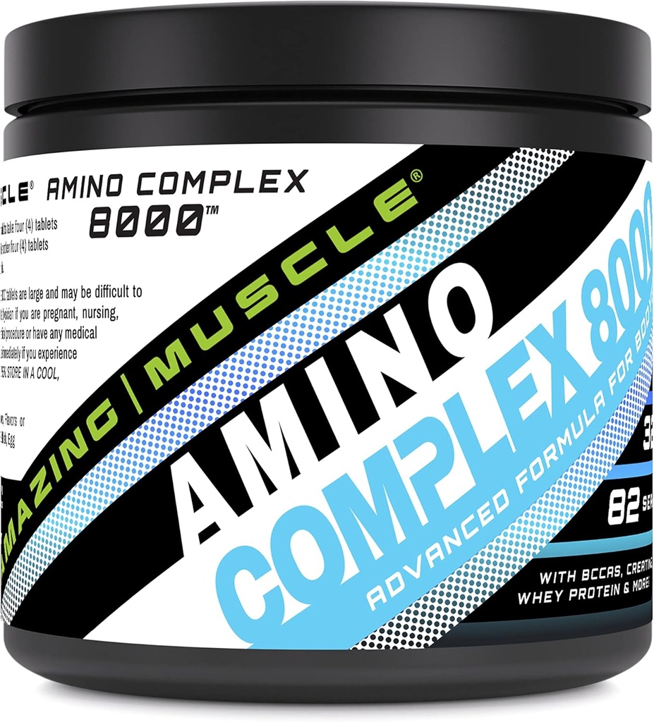 Amazing Muscle Amino Complex Supplement | 8000 Mg Per Serving | 325 Tablets | Formula with Taurine, Creatine, L-Glutamine, Whey Protein, & BCAA's