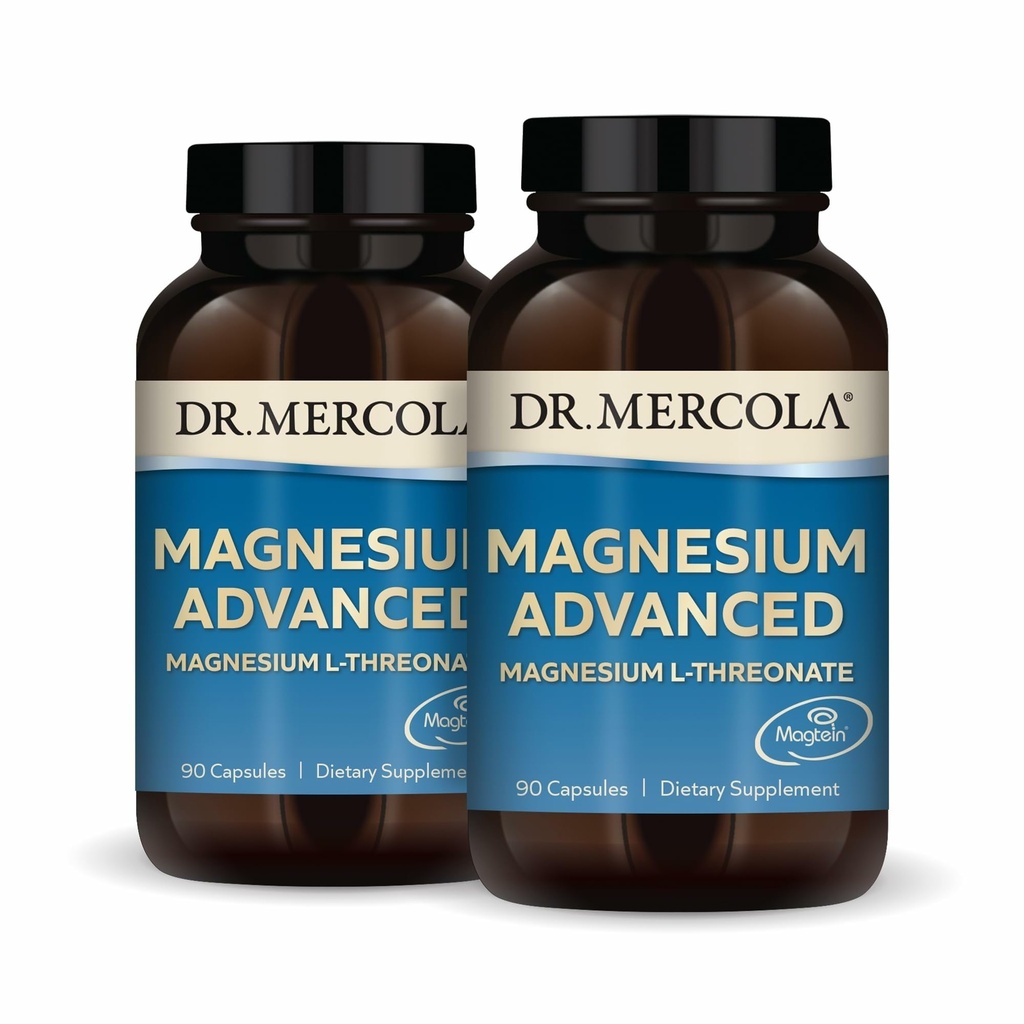 Dr. Mercola Magnesium Advanced, 2-Pack (90 κάψουλες κάθε), Συμπλήρωμα διατροφής, Μαγνήσιο L-Θρεονικό, μη ΓΤΟ