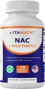 Vitamatic NAC Supplement N-Acetyl-L-Cysteine (NAC) ile Süt Butle 50:1 Ekstraksiyon - Destekler Immune, Respiratory, Liver Health, 1200 per Service, 120 Veg Capsules