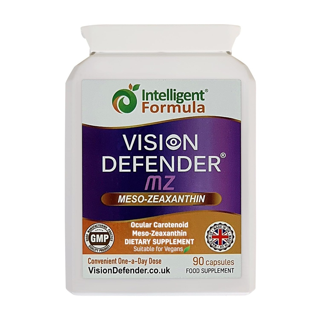 Vizyon Defender Meso Zeaxanthin Vegan Eye Supplement MZ- Koruma ve Ocular Health & Eye Care'i Geliştirin, Yüksek Güçlü Antioksit Meso-Zeaxanthin for Eyes (90 Capsules/One Daily) İngiltere'de Made in UK