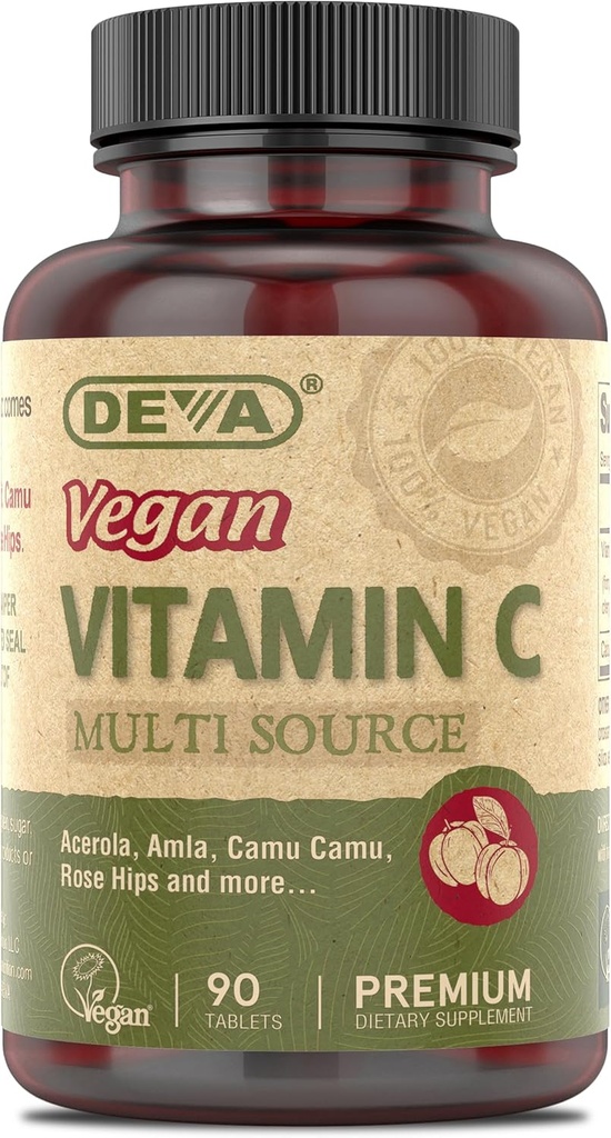 DEVA Vegan Vitaminleri - Vegan Yiyecek bazlı Premium Vitamin C - Multisource - Non-GMO - 90 Tablet