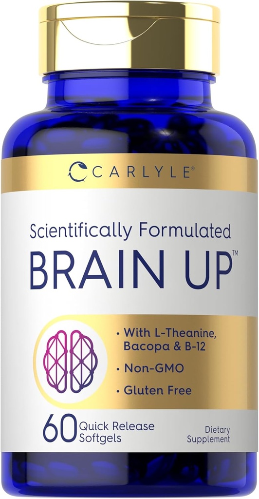 Carlyle Brain Up Supplement | 60 Softgels | L-Theanine, Bacopa & B-12 | Non-GMO, Gluten Free