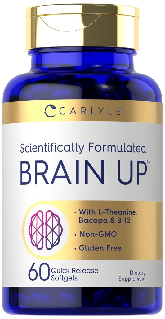 Carlyle Brain Up Supplement | 60 Softgels | L-Theanine, Bacopa & B-12 | Non-GMO, Gluten Free