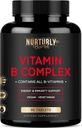 B Kompleks - Tüm Temel B Vitaminleri - B1, B2, B3, B5, B6, B7, B9, B12 ve Biotin - Süper B Kompleksleri Enerji için, Immunity ve Mood Desteği - 90 Tabletler