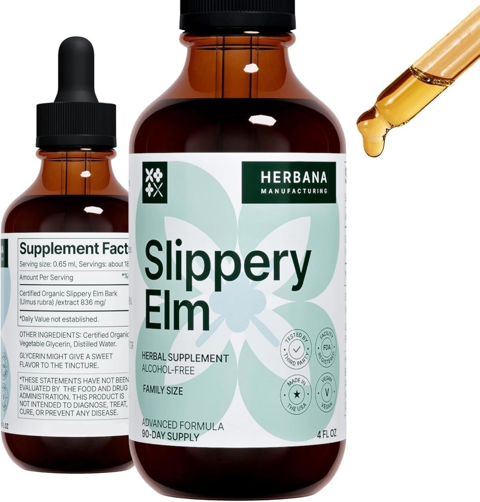Slippery Elm Bark 4 fl oz Liquid Extract - Υγεία στο έντερο, αναπνευστική και ανοσοποιητική υποστήριξη - Ulmus Rubra Βάμμα - Φυσικές βοτανικές σταγόνες για τον άνθρωπο και τη γυναίκα - Οικογενειακό μέγεθος - Υψηλή ισχύς - 90-Ημέρα προσφοράς